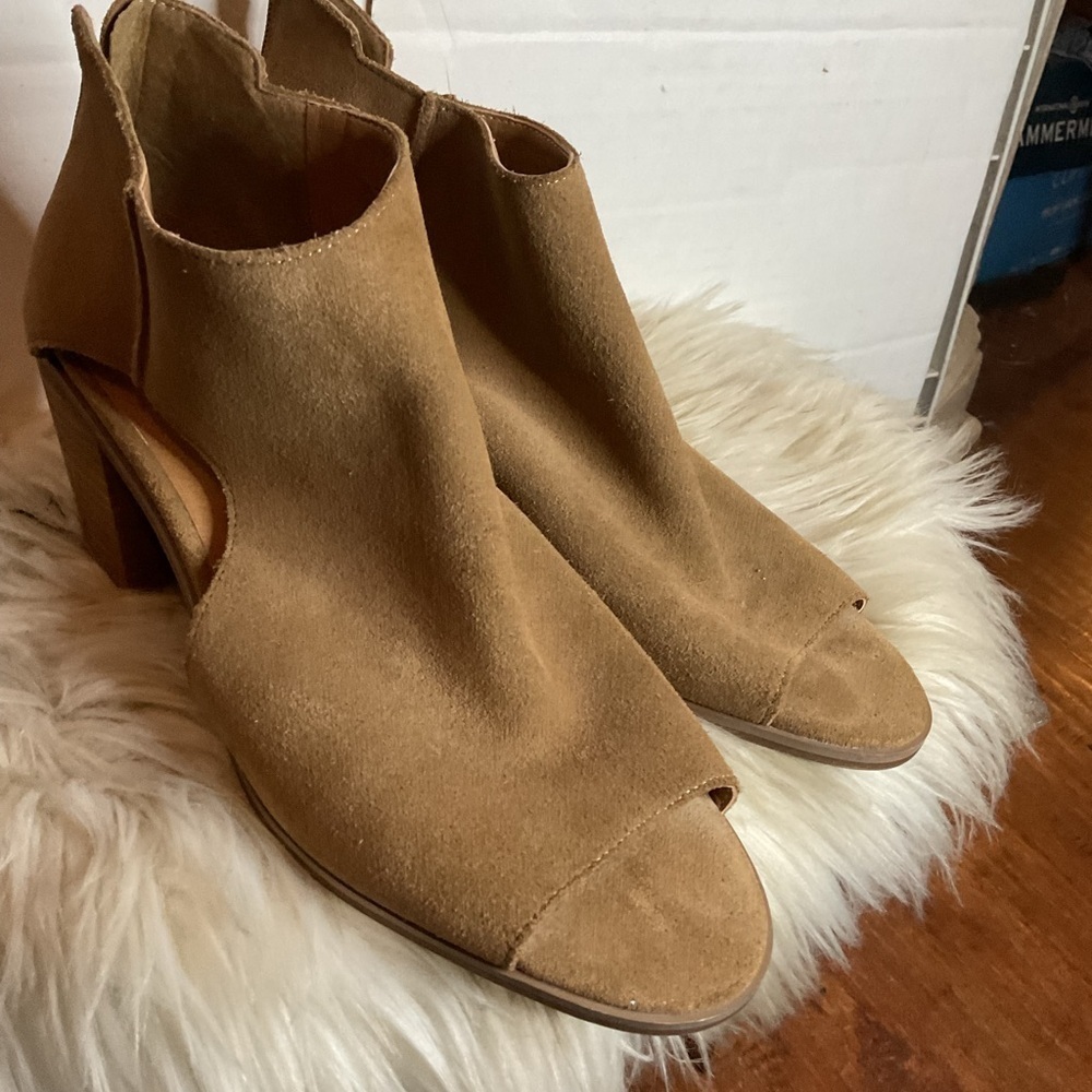 Lucky Brand Tan Open-Toe zip Heeled Booties NWD - Picture 3 of 14